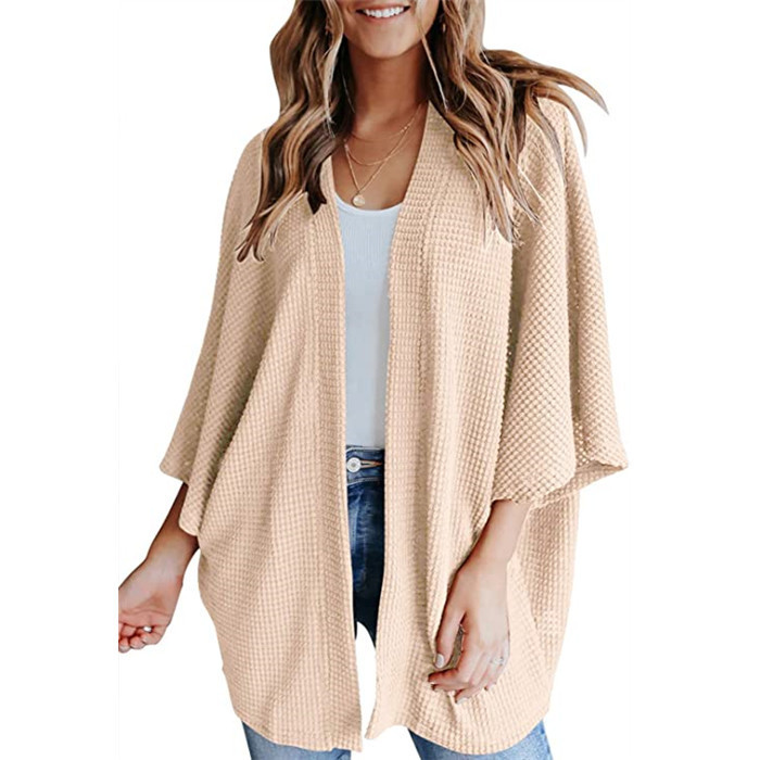 Women's Loose Knit Cardigan Blazer Collar 3/4 Sleeve