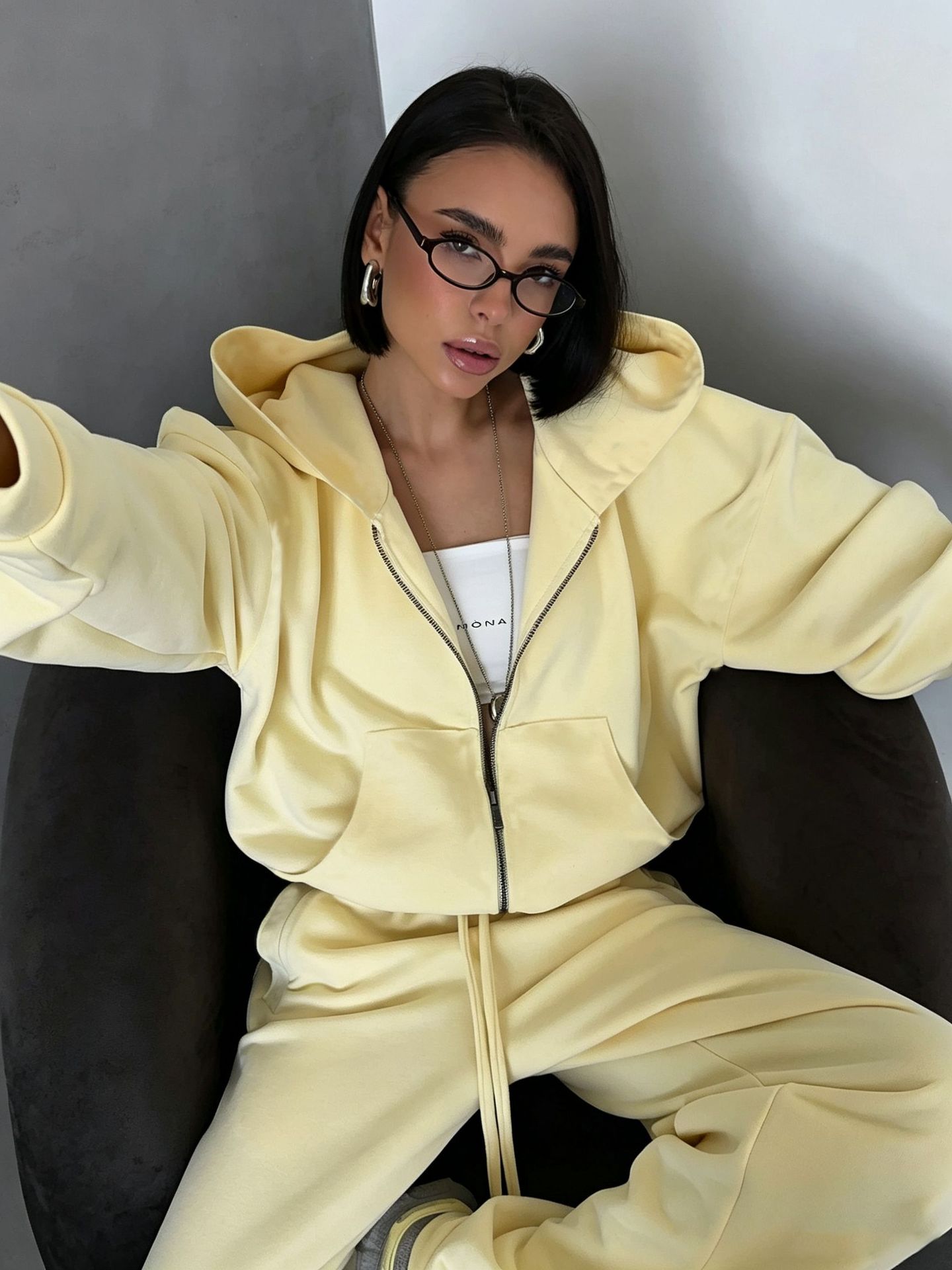 Women's Zip-Up Hooded Cardigan and Drawstring Pants Two-Piece Casual Set