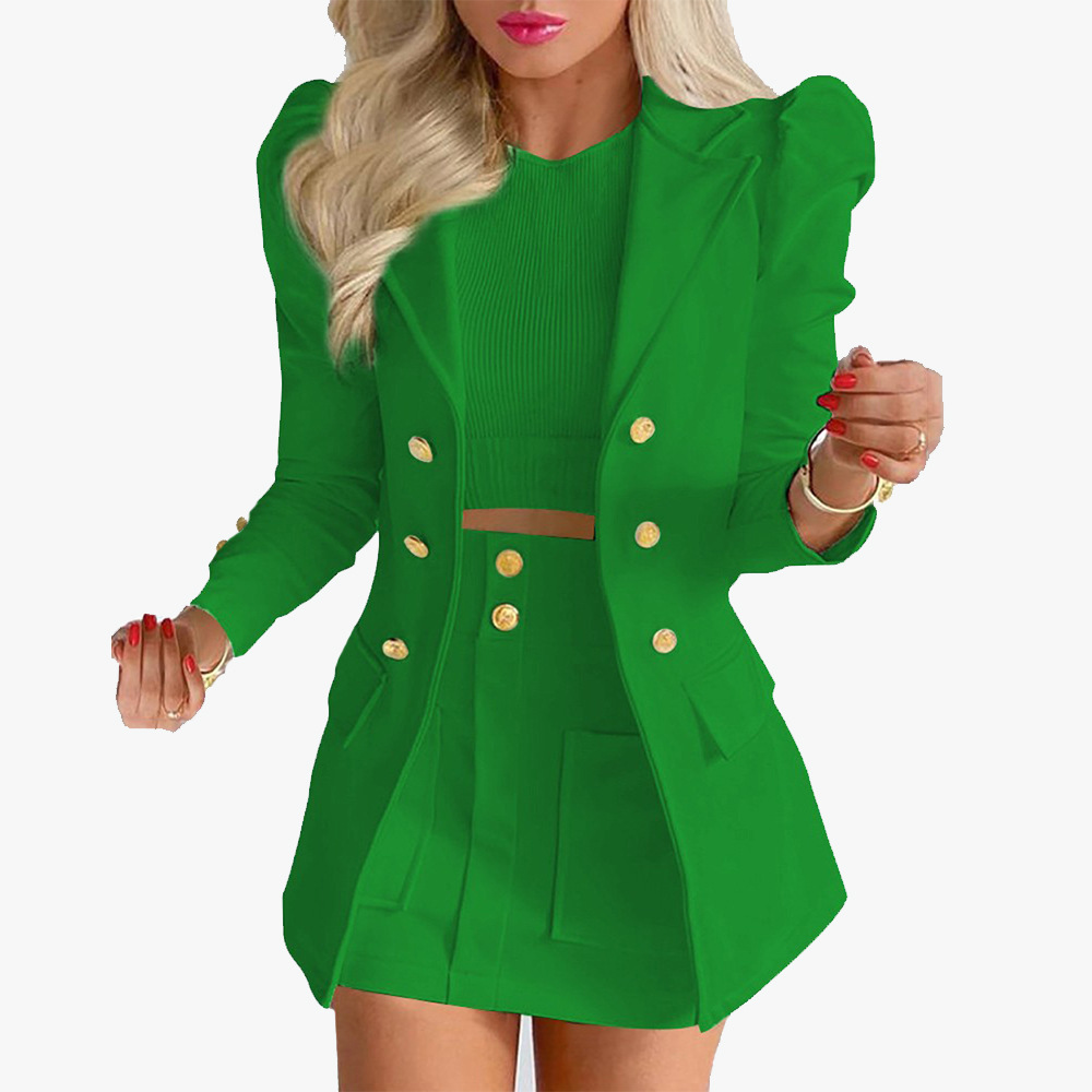 Women's Printed Long Sleeve Blazer and Skirt Set