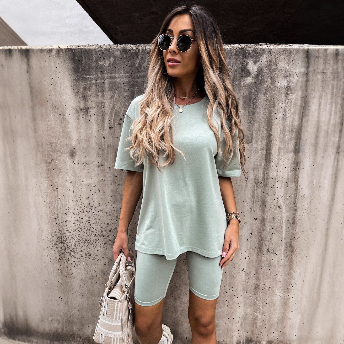 Women's Two-Piece Long-Sleeve Solid Color Loungewear Set