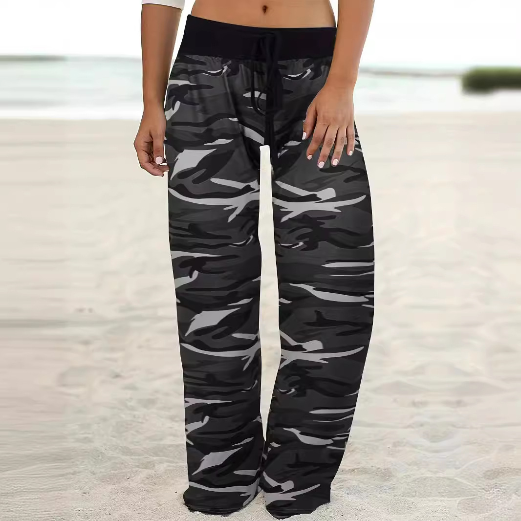 Camouflage Print Wide-Leg Drawstring Pants