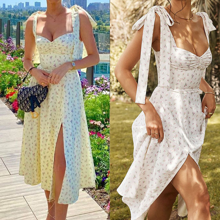 Women's Summer Spaghetti Strap Floral Slit Dress