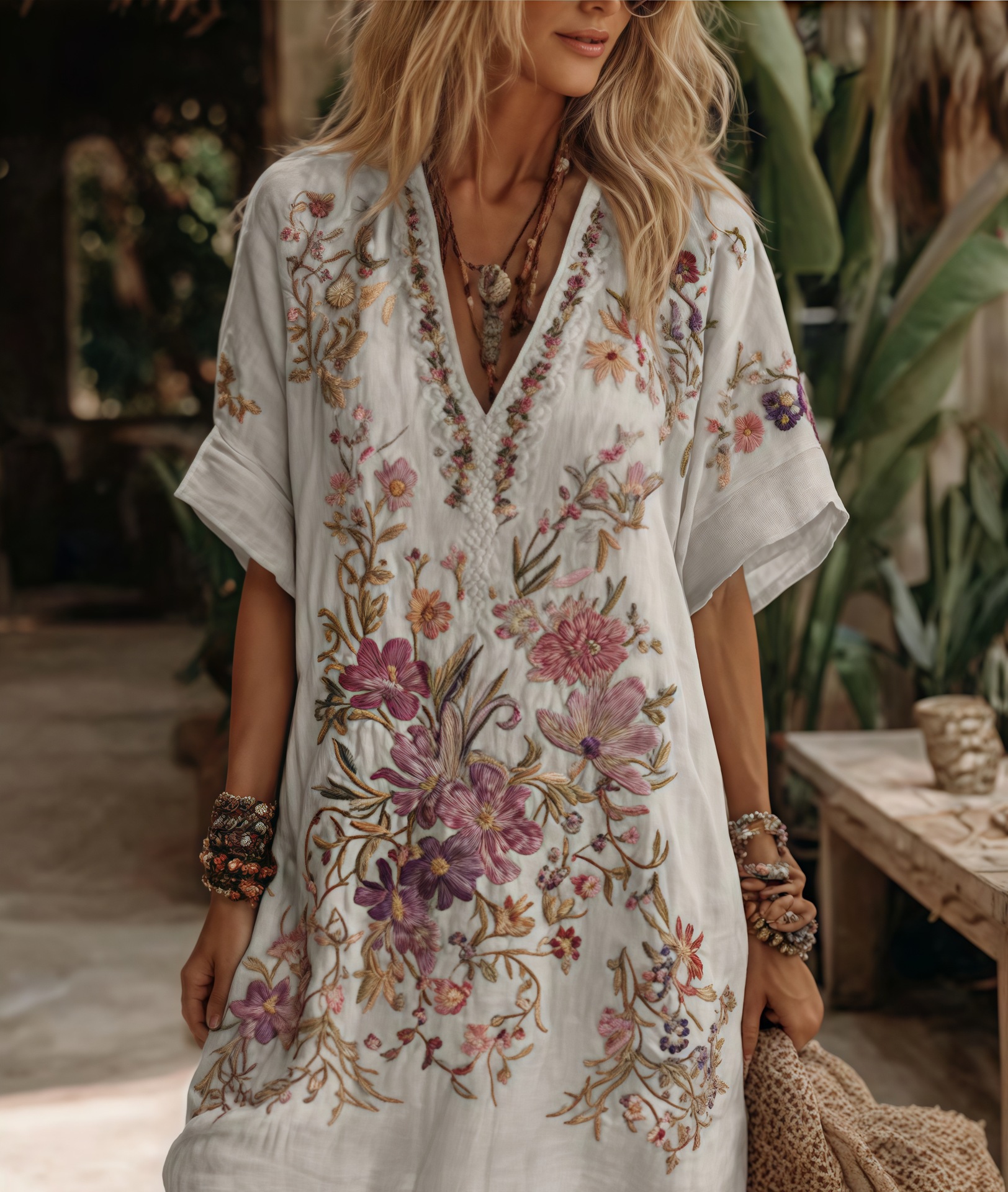 Women's Floral Print Ruched Bodycon Midi Dress Sleeveless Deep V-Neck