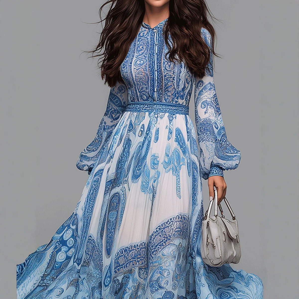 Bohemian Digital Print A-Line Long Dress