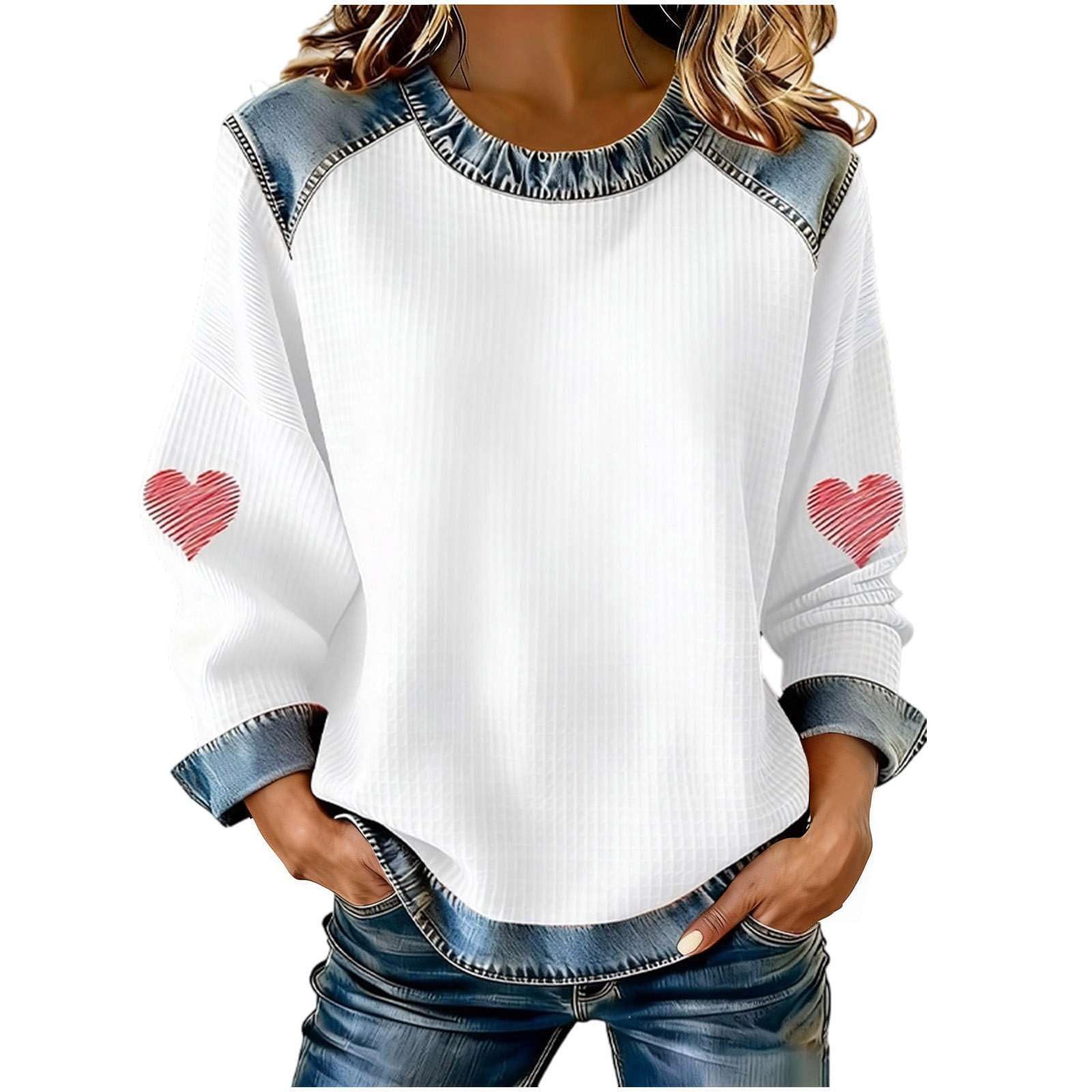 Women's Heart Print Crewneck Sweatshirt