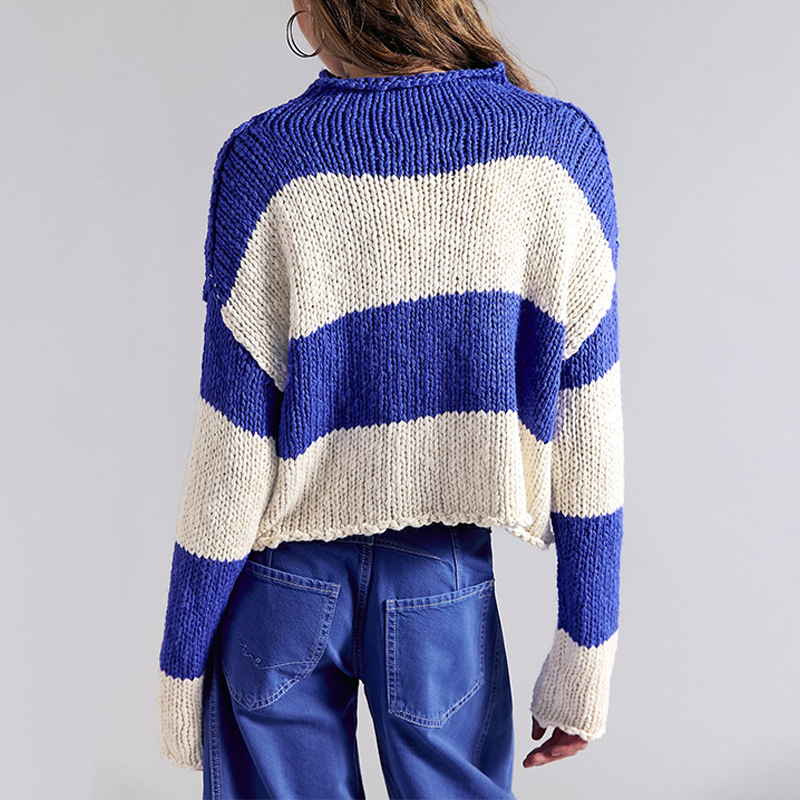 Color-Block Striped Loose Knit Sweater