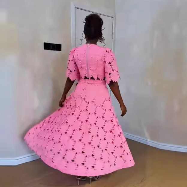 Women's French-Style Cutout Top and Skirt Two-Piece Set