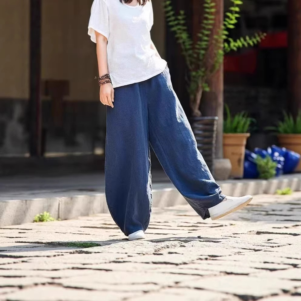 Women's Casual Lantern Pants with Pockets, Loose Slimming Ankle-Length