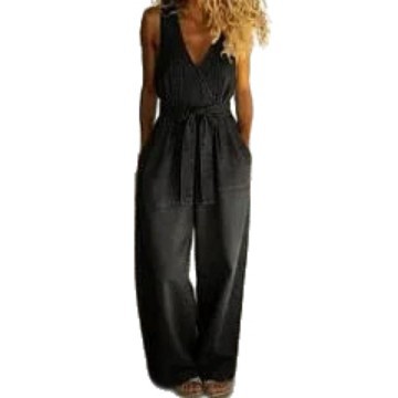 Women's Summer Pleated Loose Denim Jumpsuit with Pockets