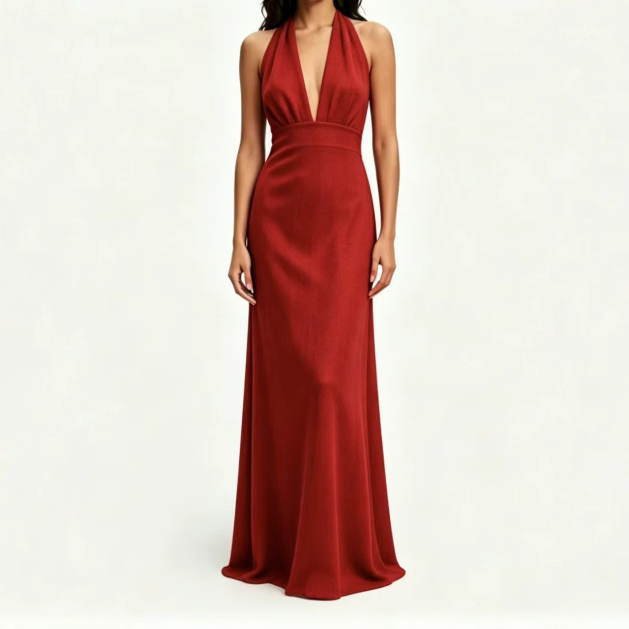 Elegant Solid V-Neck Halter Bodycon Maxi Dress