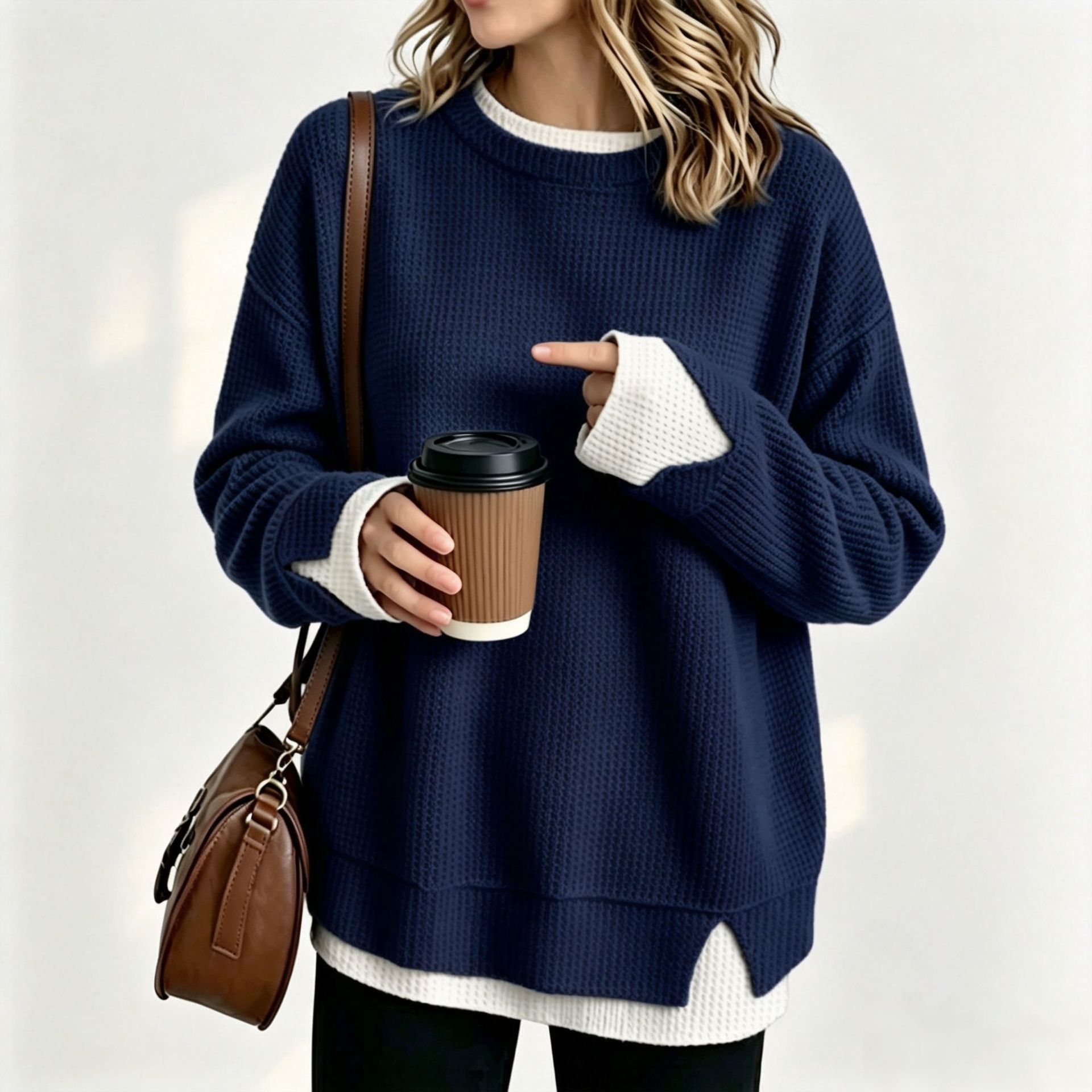 Women's Casual Loose Faux-Layer Long-Sleeve Sweatshirt