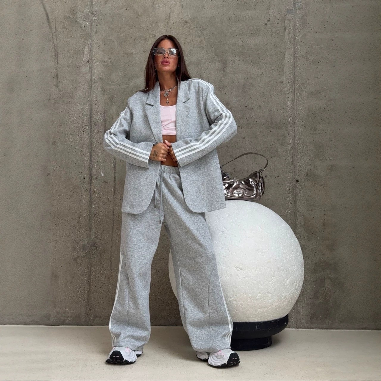 Rhinestone Letter Cropped Hooded Cardigan and Drawstring Wide-Leg Pants Two-Piece Set