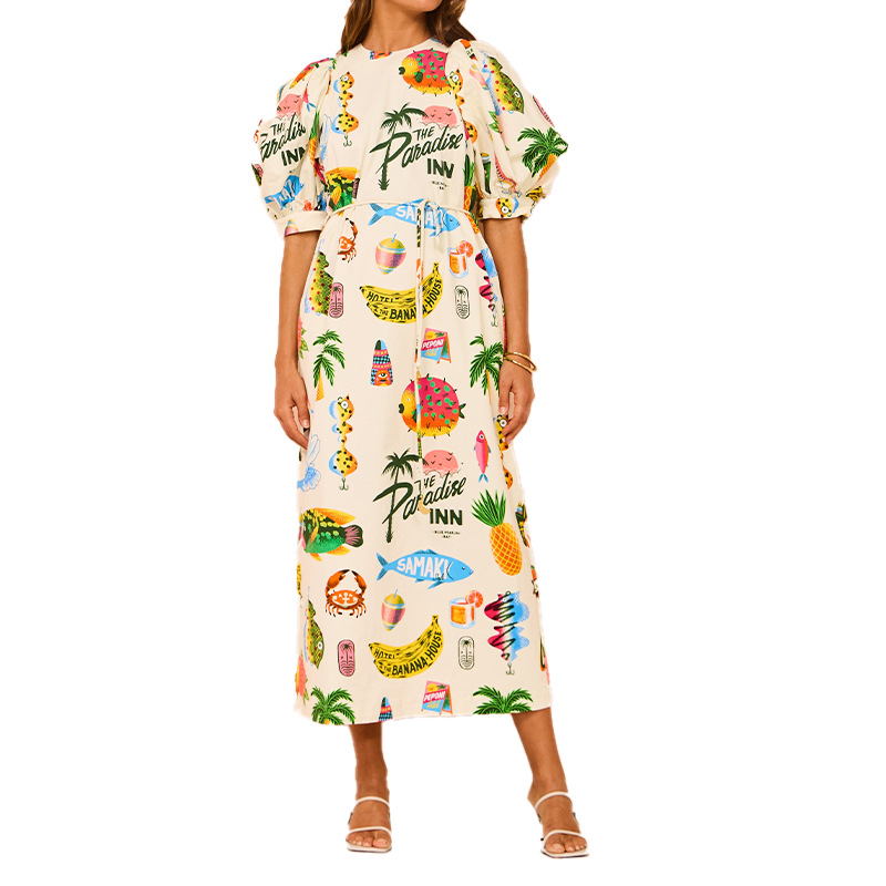 Elegant Floral Print Tie-Waist Midi Dress with Pockets