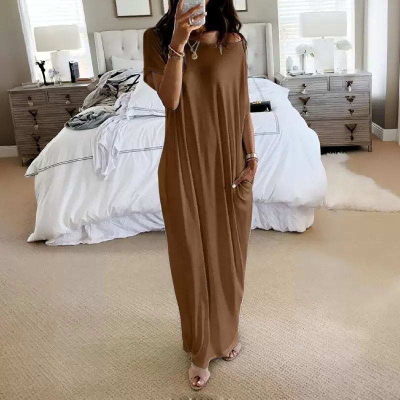 Women's Solid Short Sleeve Midi Casual Dress