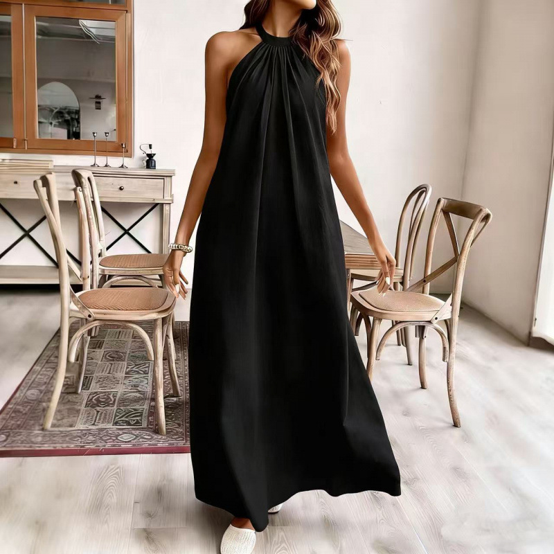Women's Solid Halter Open-Back Long Dress