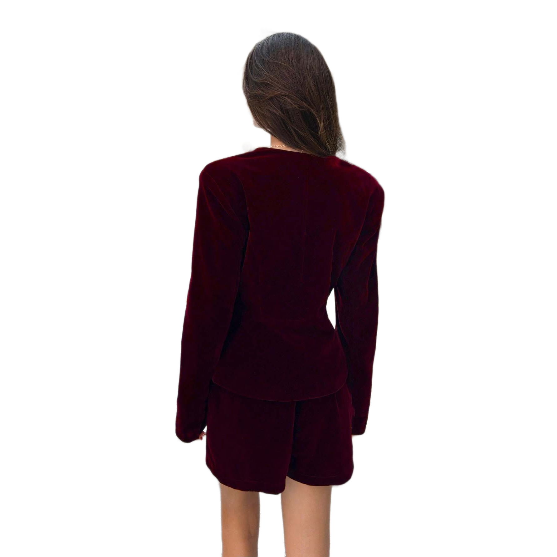 Women's Long-Sleeve Cinched-Waist Jacket & Shorts Two-Piece Set