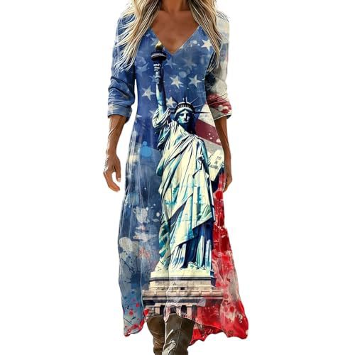 Women's Gradient Star American Flag Print Ruched Midi Dress