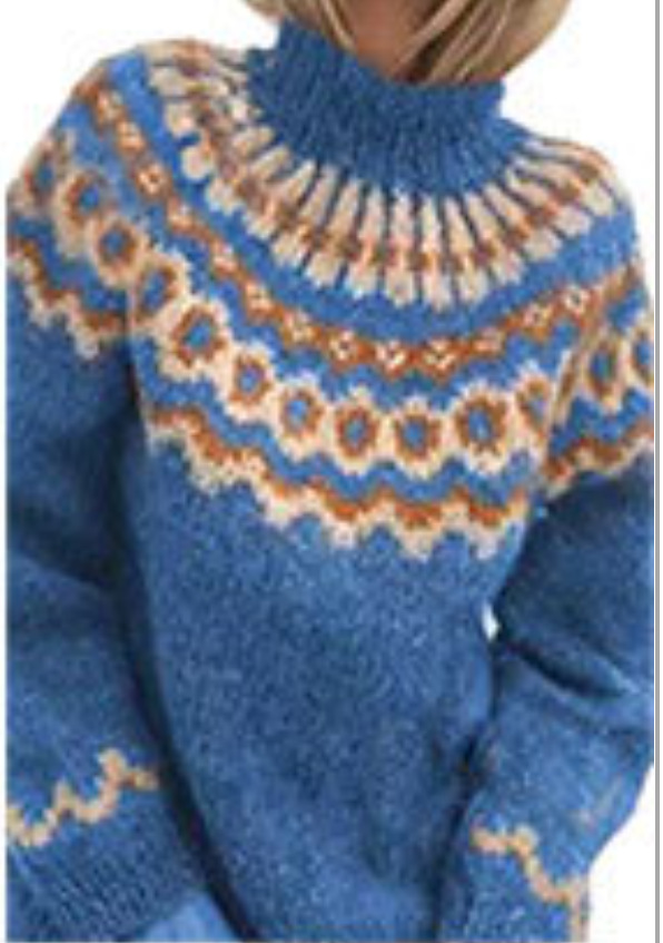 Women's Loose Mohair Chunky Knit Jacquard Sweater