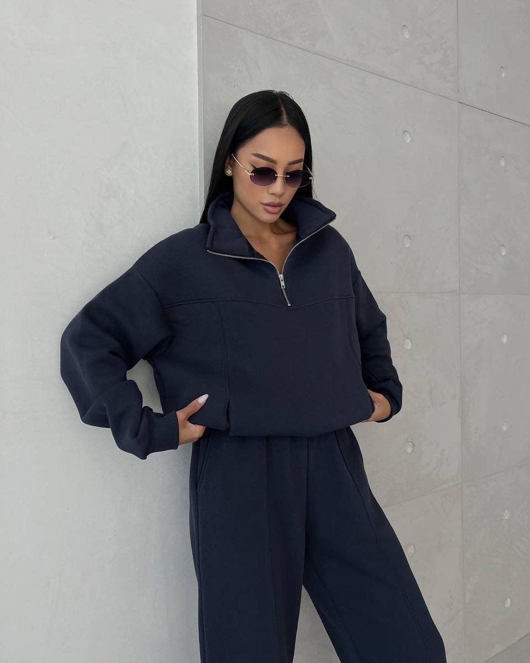 Women's Casual Colorblock Zip-Up Sweatshirt & Pants Set