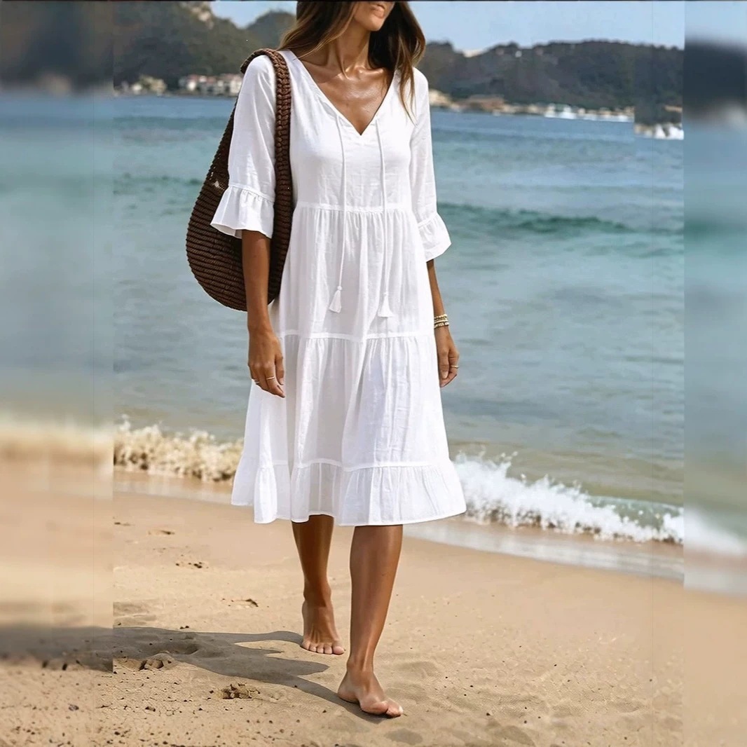 Bohemian Ruffle Loose Midi Beach Dress