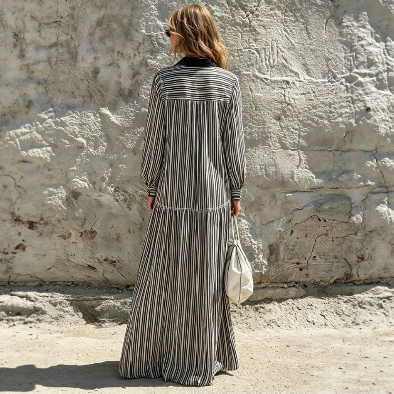 Black and White Striped Long Sleeve Dress