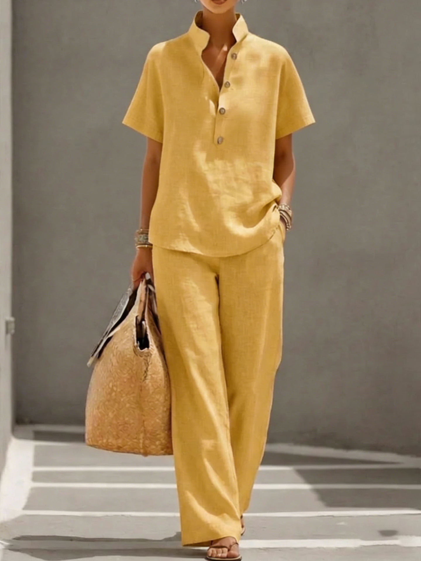 Women's Casual Open-Front Cardigan & Pants Set Solid Color