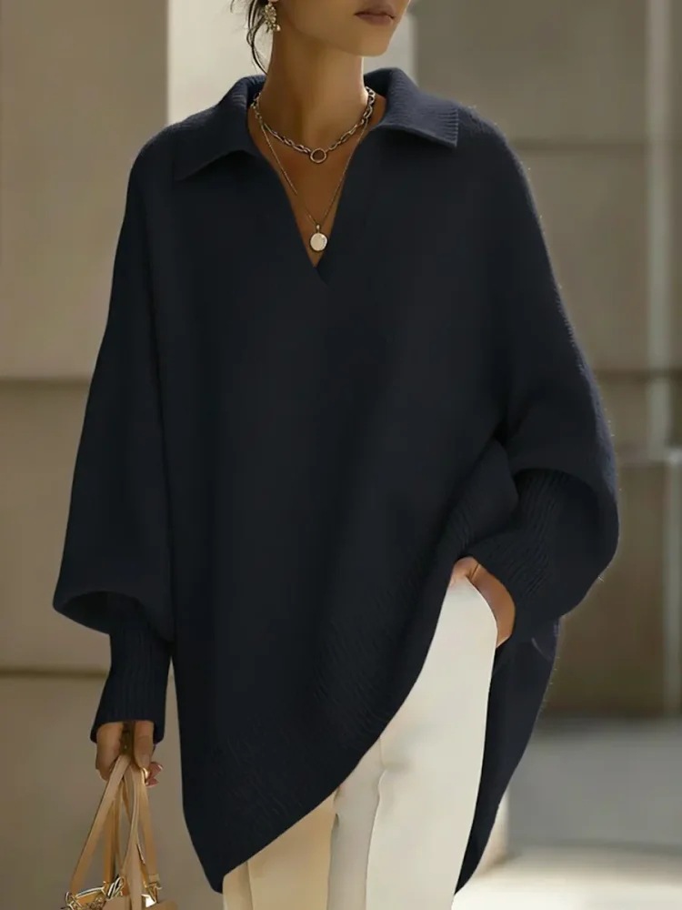 Collared Lantern Sleeve Pullover Sweater