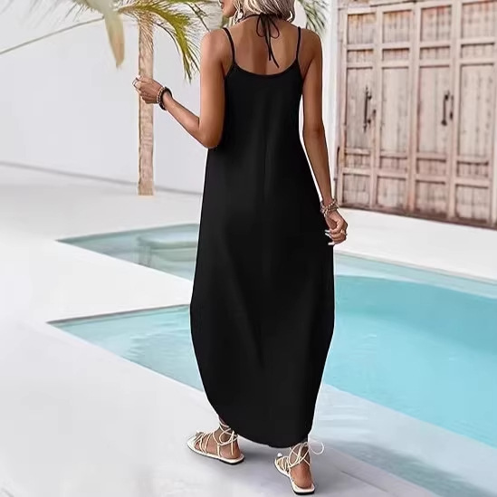 Solid Color Sleeveless V-Neck Midi Dress