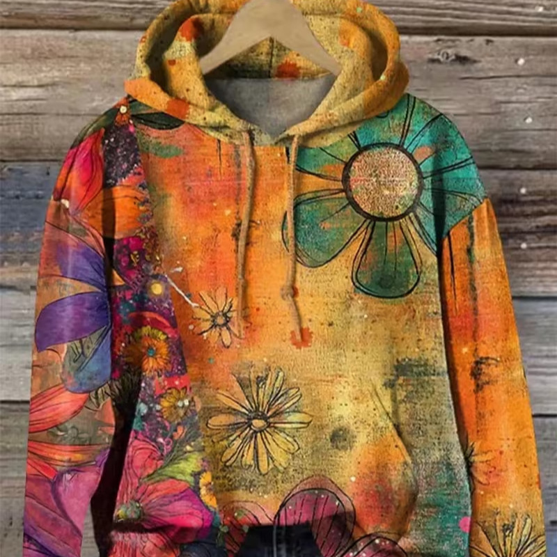 Floral Petal Print Women's Casual Hoodie
