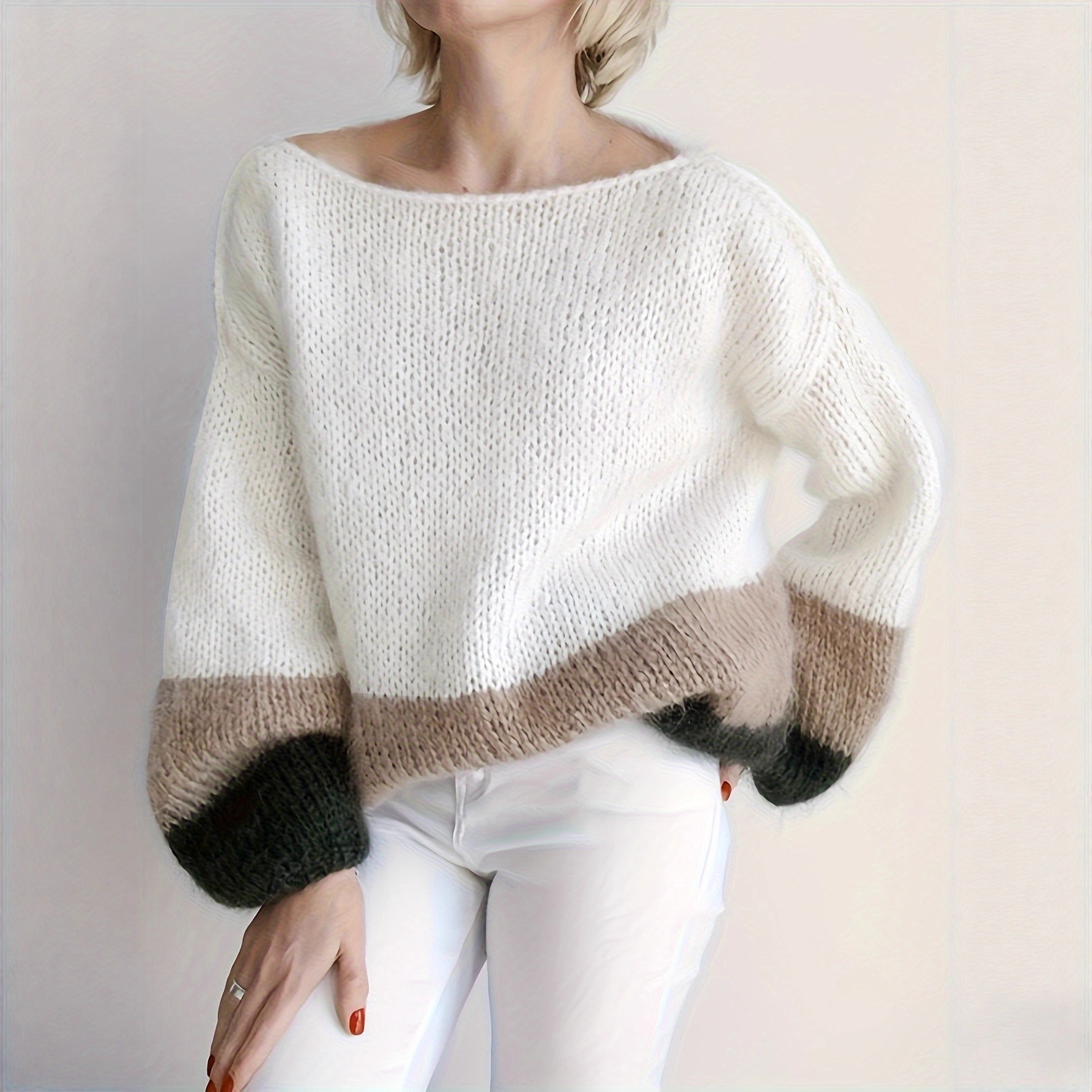 Soft Colorblock Crewneck Knit Pullover Sweater