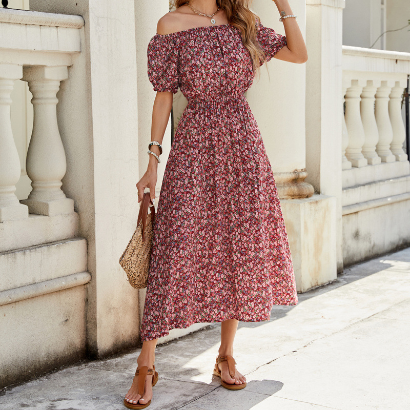 Floral Print Off-Shoulder Short Sleeve Maxi Dress with Convertible Styling
