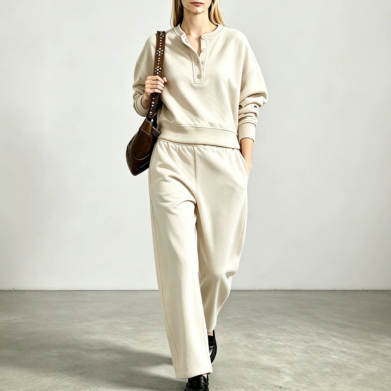 Women's Relaxed Long-Sleeve Sweatshirt & Pants Set