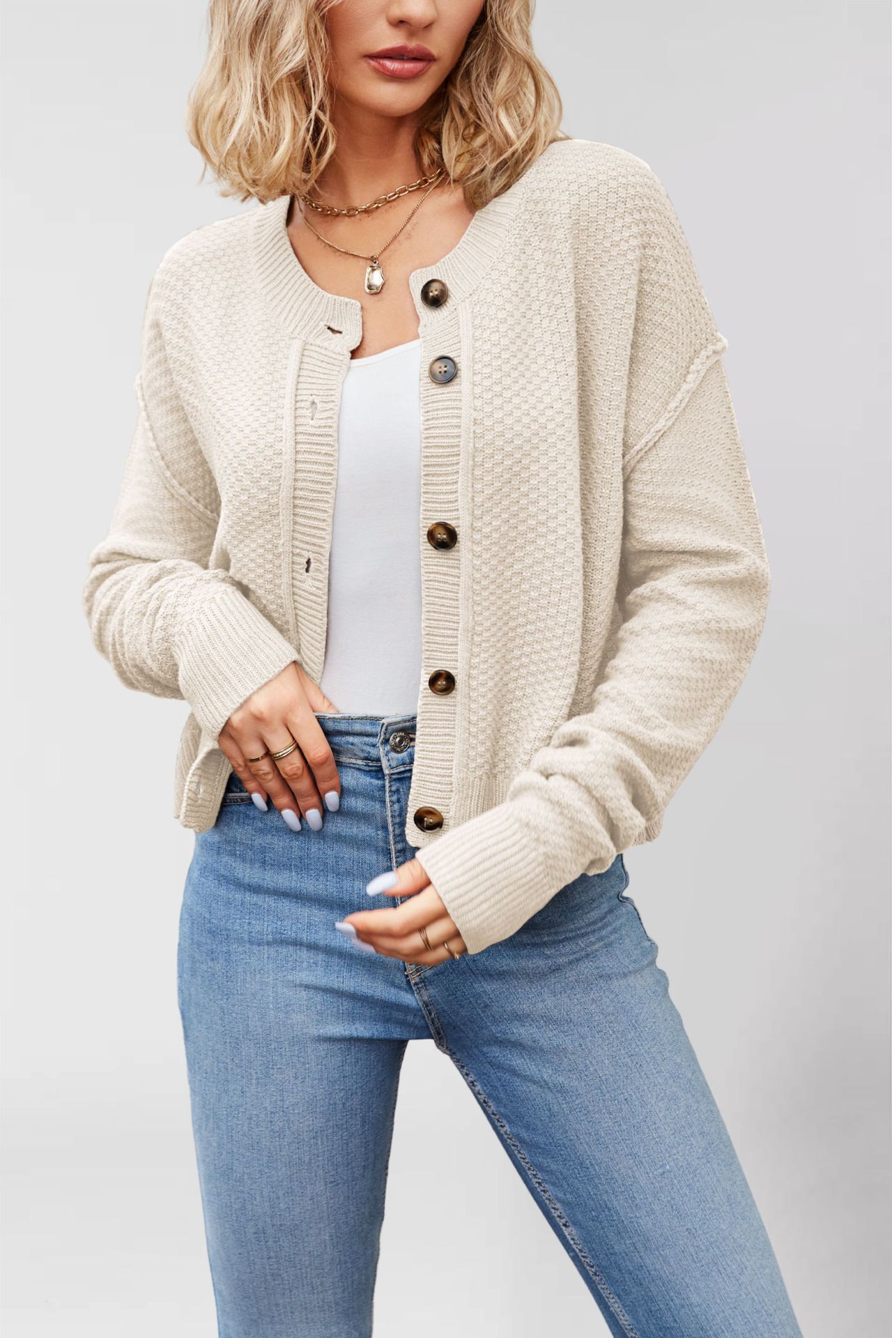 Women's Knit Cardigan Single-Breasted Button-Up Commuter Sweater Coat