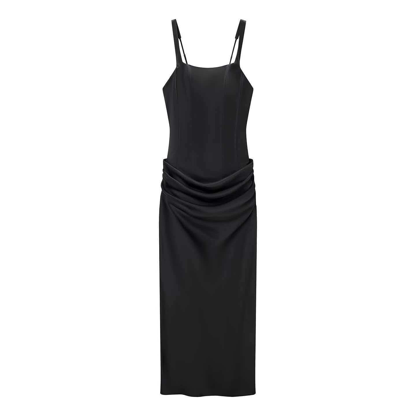 Women's Square Neck Ruched Cami Dress Sleeveless Bodycon Midi