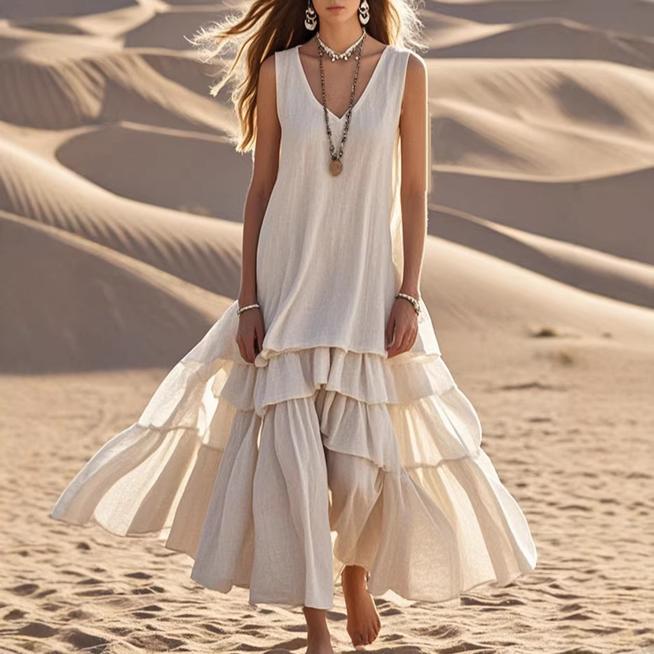 Women's Cotton-Linen Sleeveless Loose Umbrella Dress