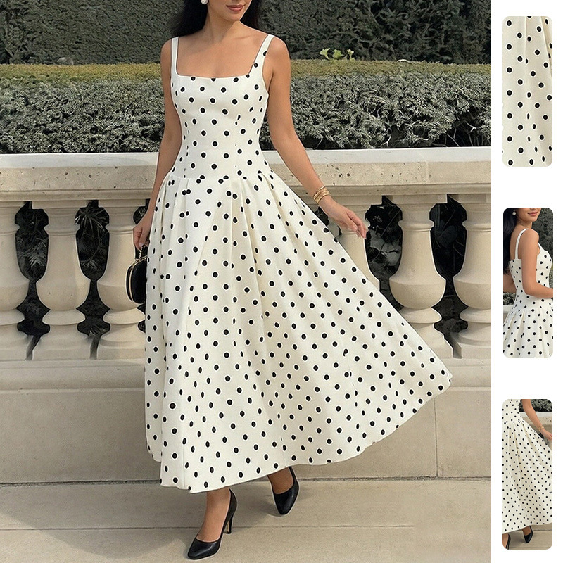 Polka Dot Strapless Vintage Long Dress