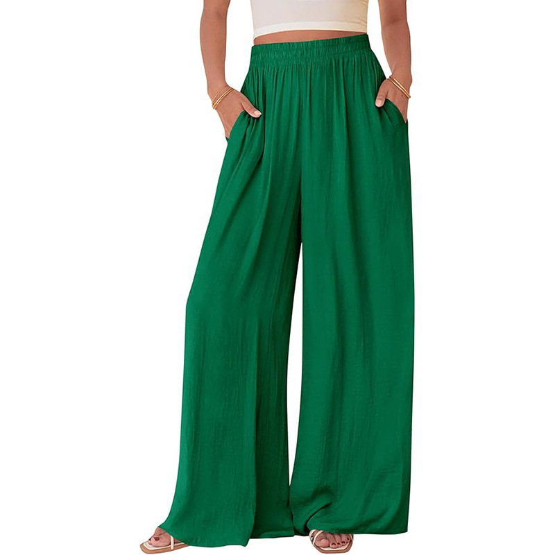 Women's Wide-Leg Casual Pants Solid Color Loose High-Waist Straight with Pockets