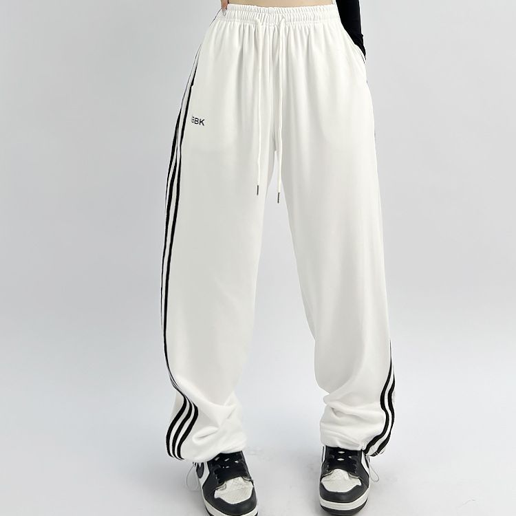 Women's Striped Wide-Leg Track Pants for Street Dance and Hip-Hop