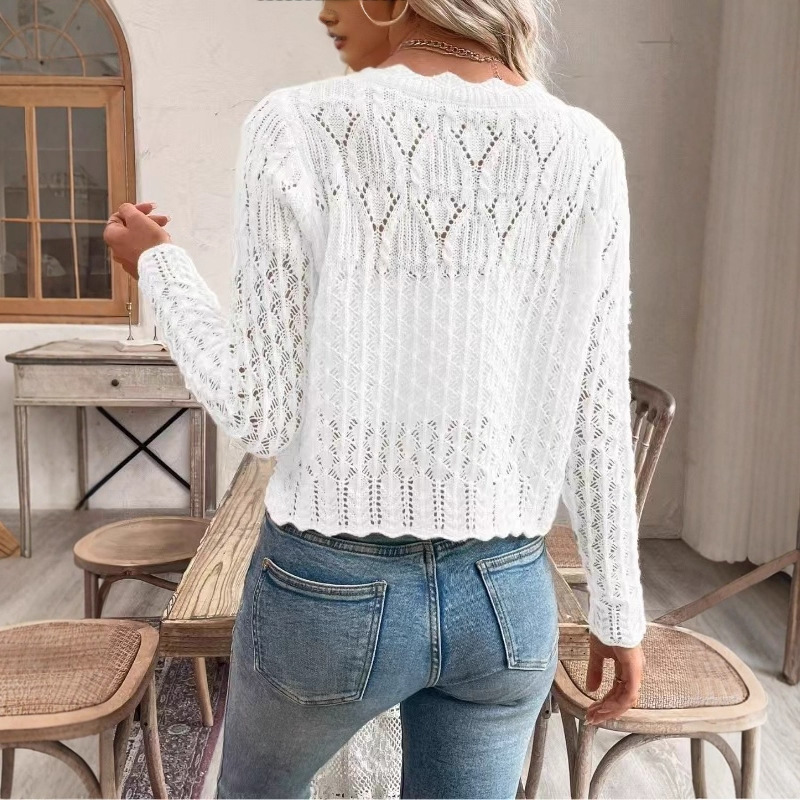 Women's Lightweight Floral Lace Cardigan Long Sleeve Knit Top