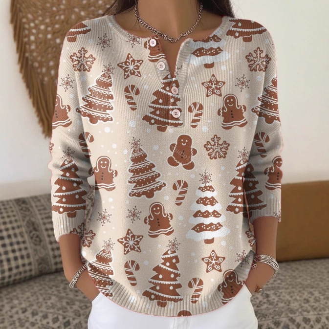 Women's Forest Crow Snowflake Print Button Sweatshirt