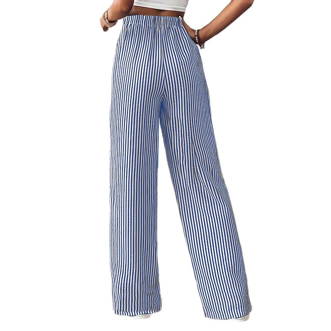 Striped Wide-Leg Drawstring Pants with Pockets