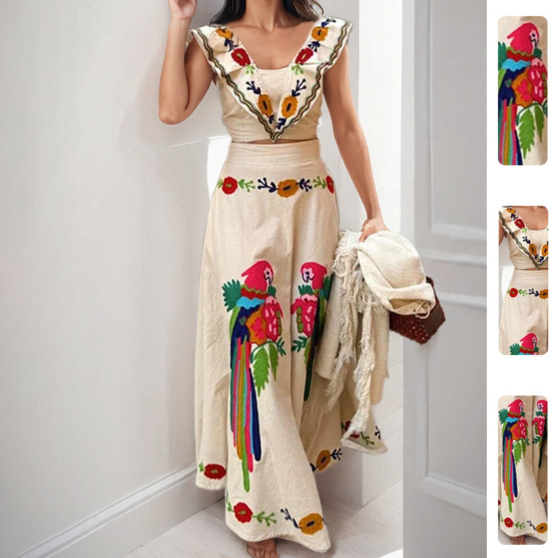 Women's Printed Square-Neck High-Waist Two-Piece Skirt Set