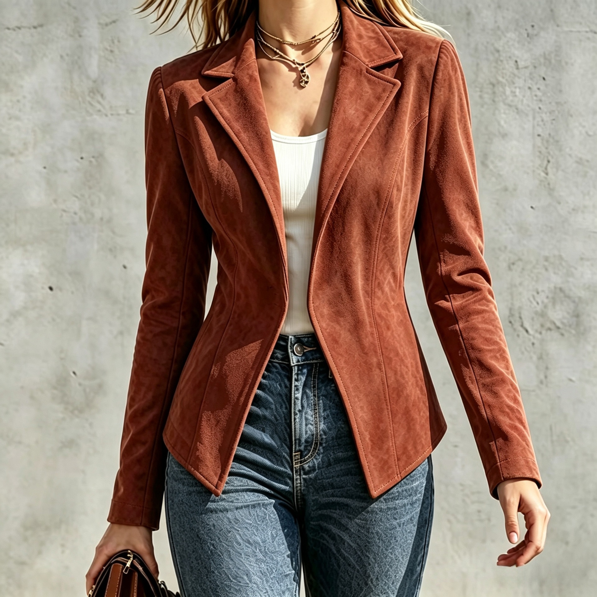 Faux Suede Slim Fit Lapel Collar Long Sleeve Jacket
