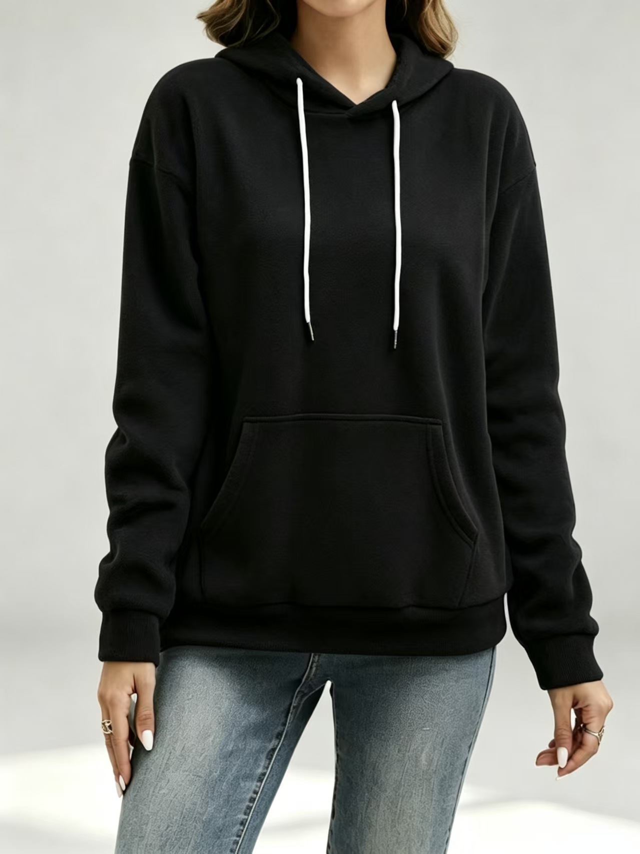 Women's Casual Loose Solid Hooded Kangaroo Pocket Sweatshirt Long Sleeve