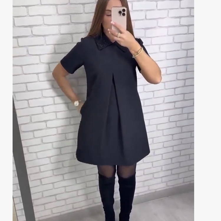 Women's Solid Color French Style Slim Fit Short Sleeve Dress