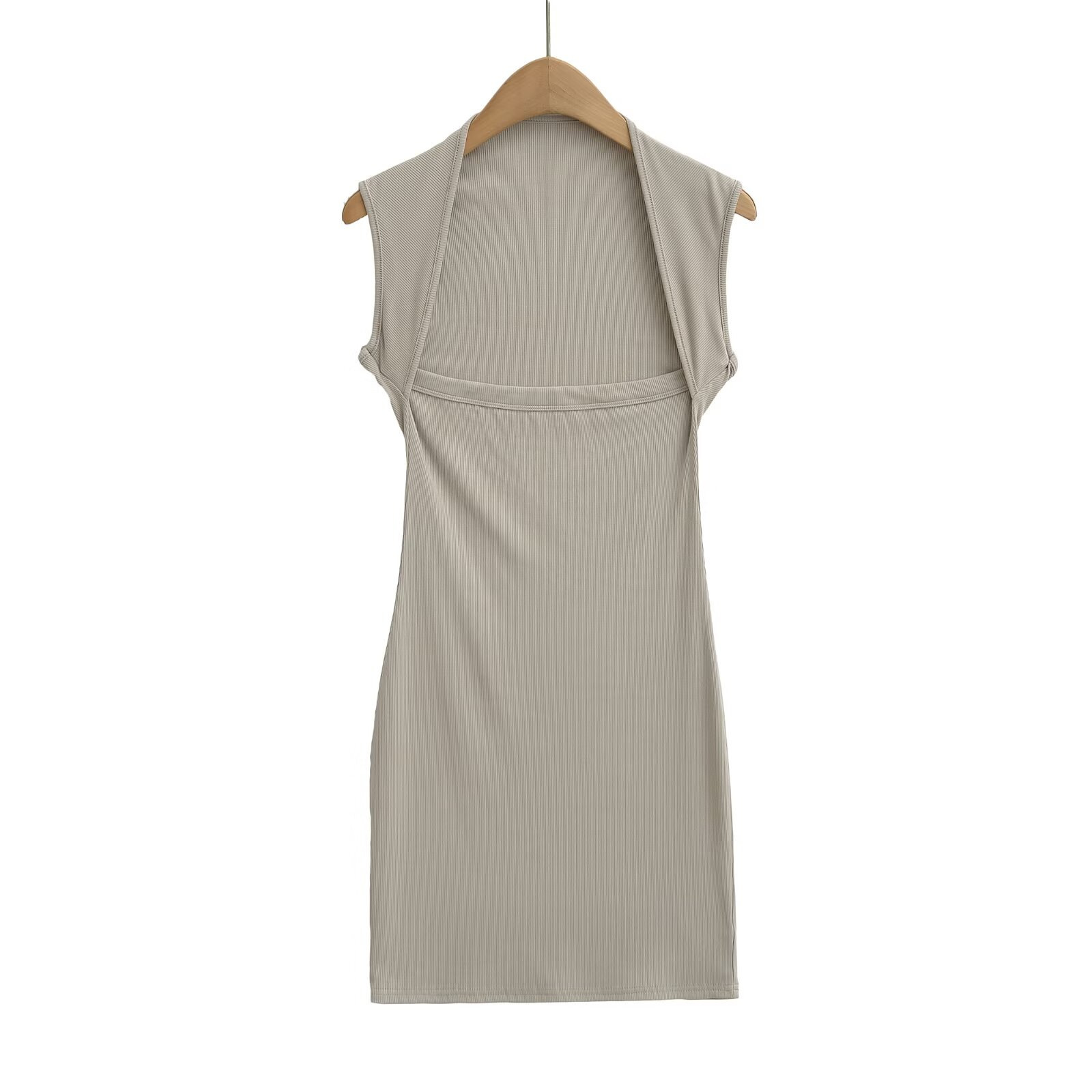 Women's Sexy Slim-Fit Bodycon Dress Square Neck Sleeveless Short Solid