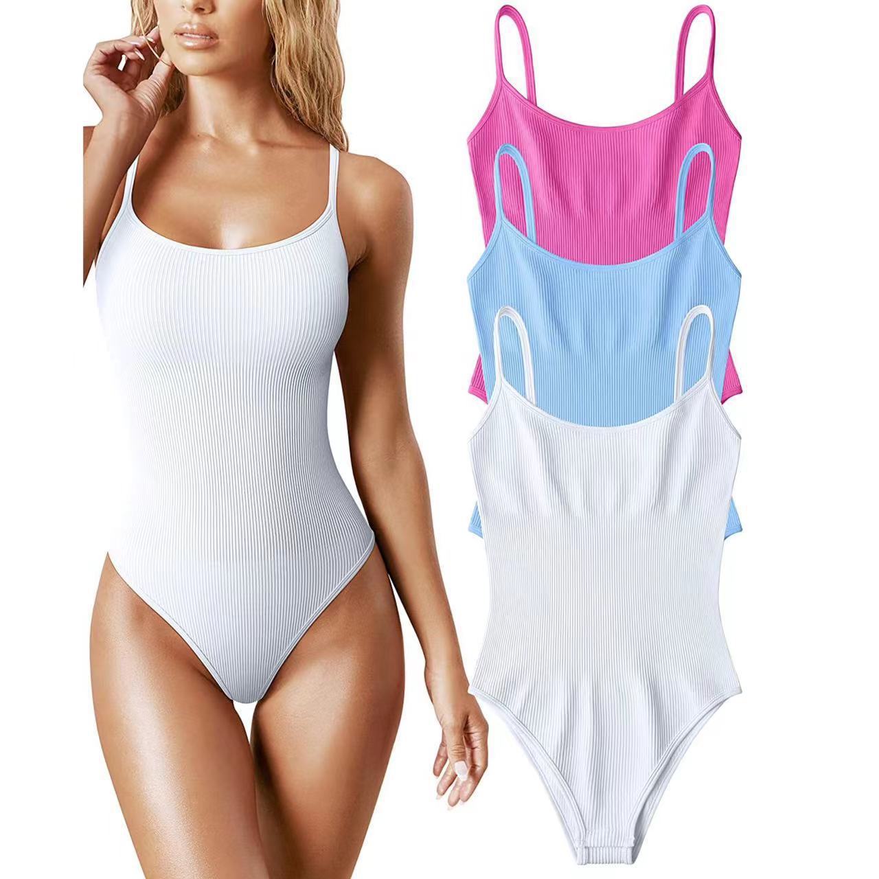 Women's Ribbed Sleeveless Spaghetti Strap Bodysuit