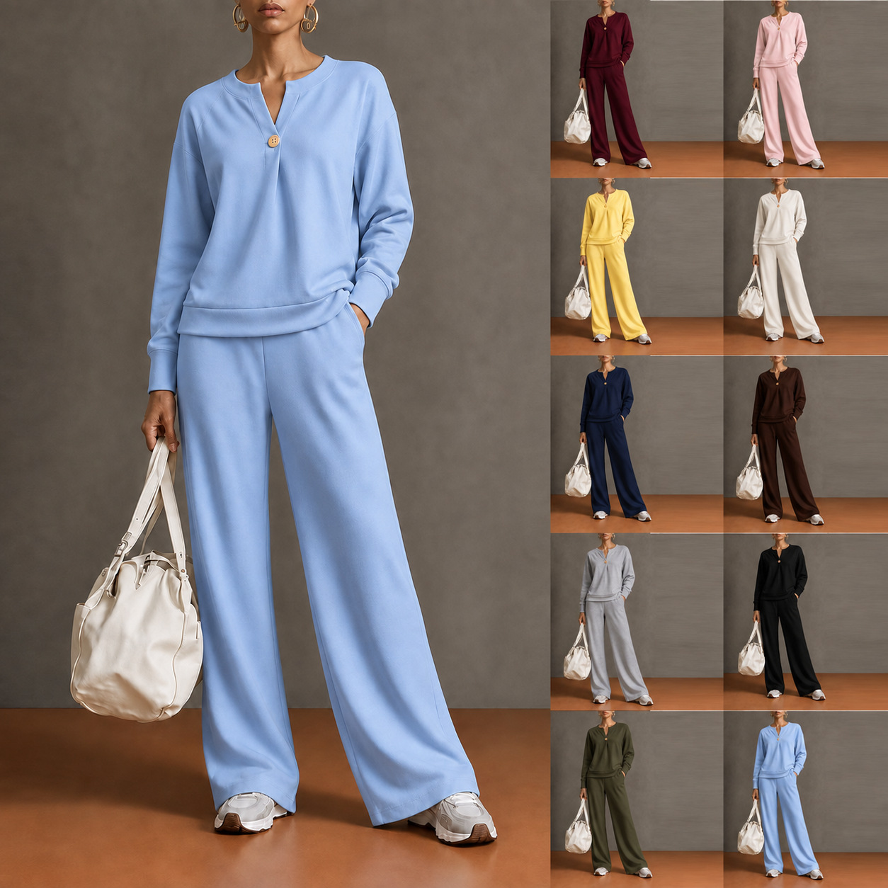 Women's Two-Piece Sweatshirt & Drawstring Wide-Leg Pants Set