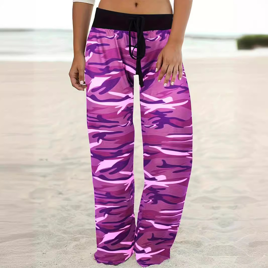 Camouflage Print Wide-Leg Drawstring Pants