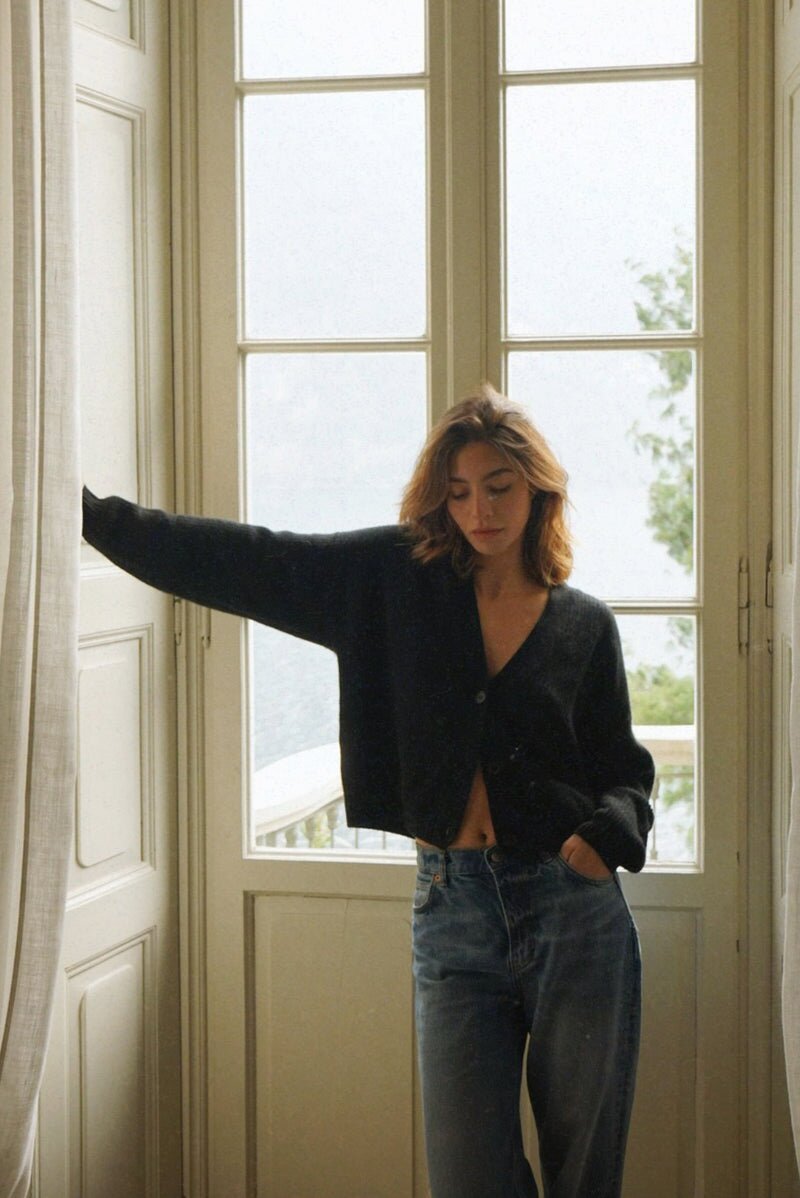 Women's Solid V-Neck Loose Knit Cardigan Sweater